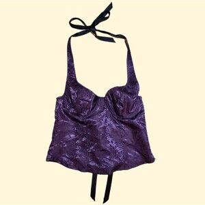 90s Y2K Goth Whimsigoth Purple Rose Black Lace Up Corset Plus Size Lip Service